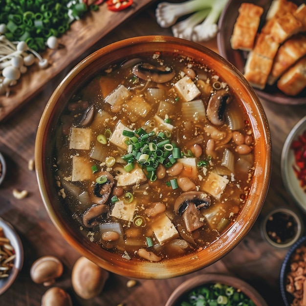 사진 시추안 뜨겁고 산성 수프 토푸와 좋은 중국 음식의 이미지 책 메뉴에 적용