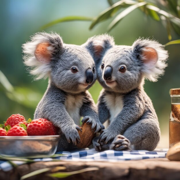 Фото Изображение милых коал на пикнике