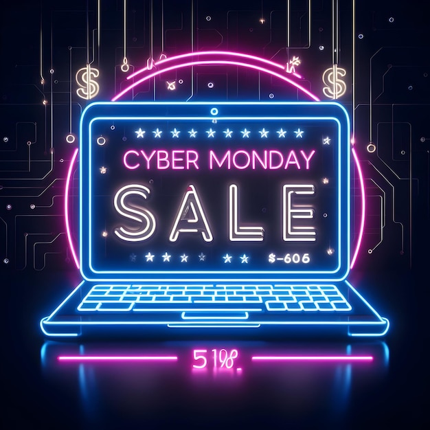 Фото Изображение распродажи cyber monday neon text