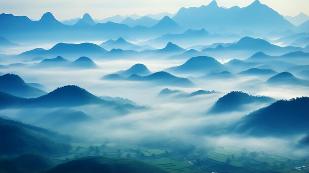 写真 山の雲と霧のイメージ生成ai