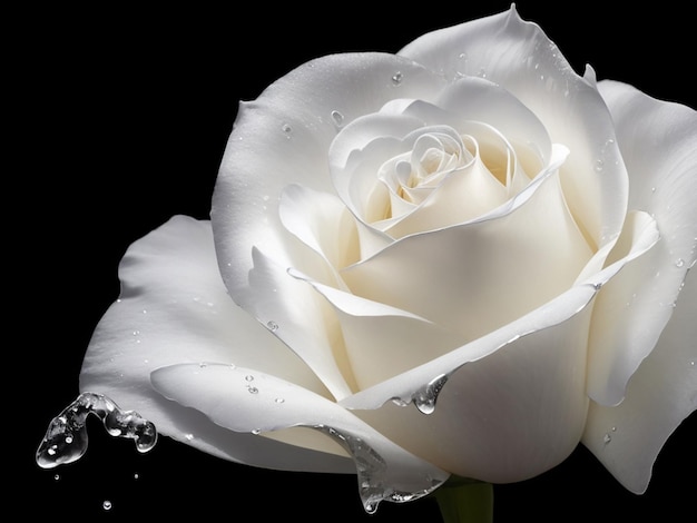 Photo image og a white rose wet with water