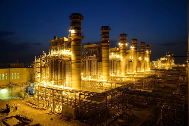 An image of an oil refinery at night