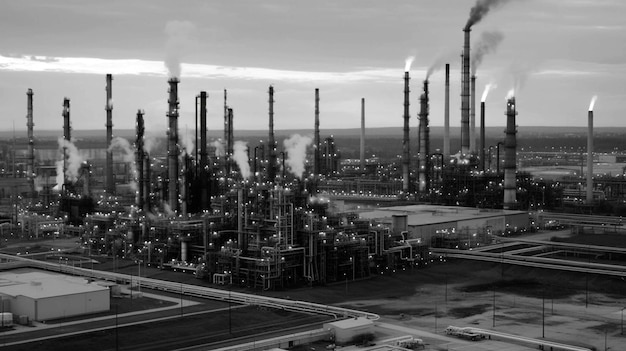 An image of an oil refinery with pipelines and tanks AI Generative