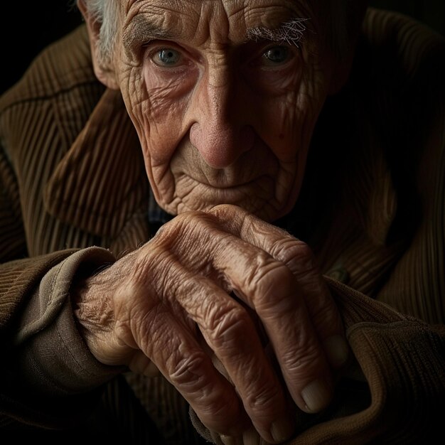 Photo image of an old man holding his hands