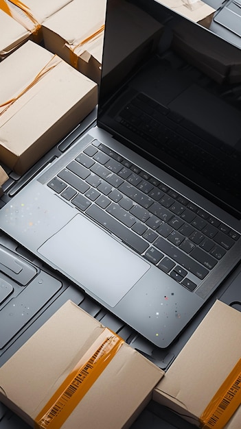 Онлайн-покупки изображений облегчили клавиатуру ноутбука с бумажными коробками Вертикальные мобильные обои