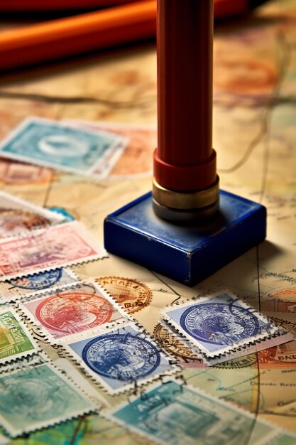 Photo image of an open passport with visa stamps on the table