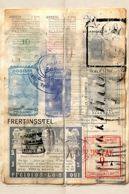 ビザのスタンプが付いた開いたパスポートの画像