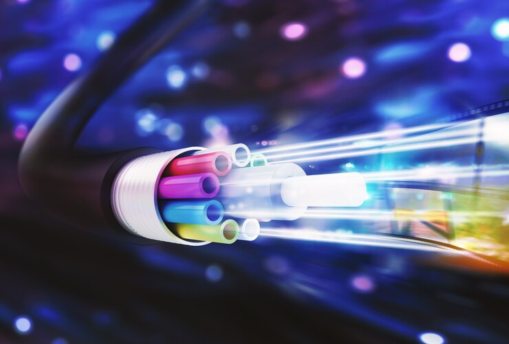 Photo image of an optical fiber with lights effects. 3d rendering