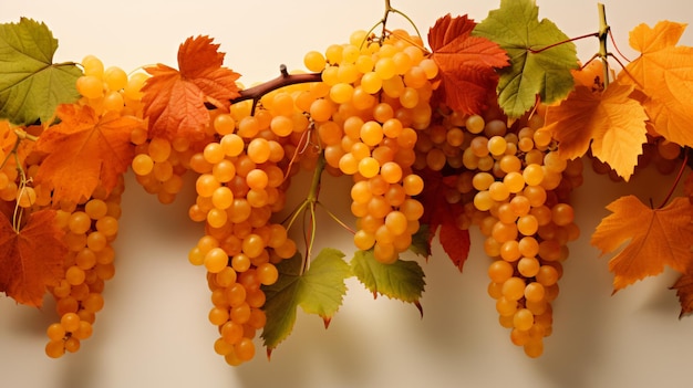 Image of orange leaves combined with bunches of grapes