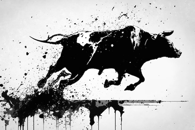 Image painting of a bull drawing using a brush and black ink on white background Wildlife animals Illustration Generative AI