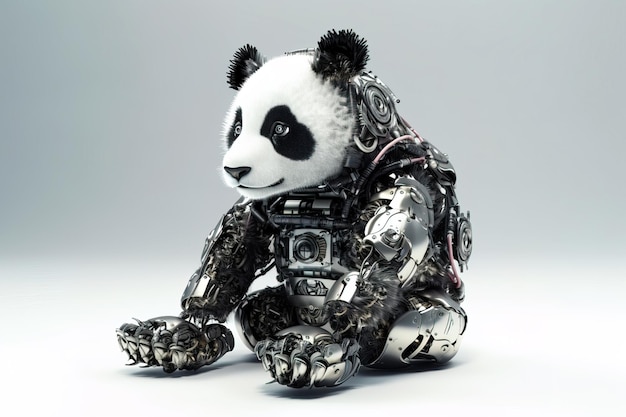 Image of a panda modified into a robot on a white background Wild animal illustration generative AI