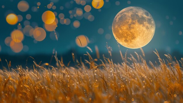 Photo image a panoramic shot of a digital currency harvest season with the harvest moon providing a sense