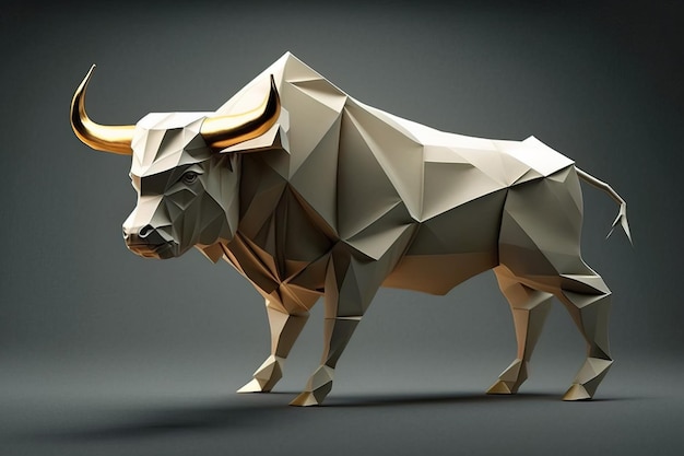 Image of paper origami art Handmade paper bull wildlife Animal illustration generative AI