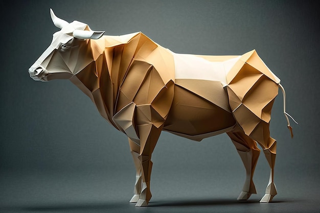 Image of paper origami art Handmade paper cow Farm Animal illustration generative AI