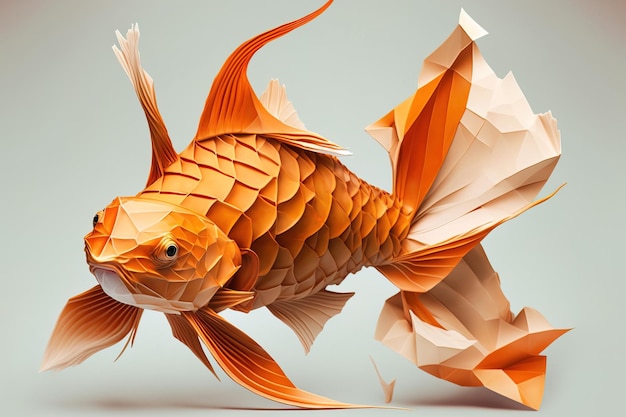 Image of paper origami art Handmade paper koi fish Fish underwater animals Illustration Generative AI