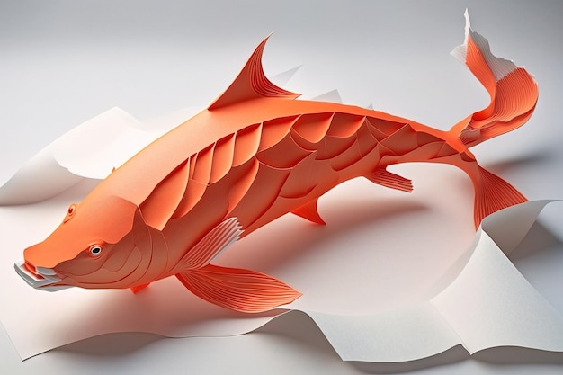 종이 접기 예술의 이미지 수제 종이 잉어 물고기 물고기 수중 동물 일러스트레이션 생성 AI