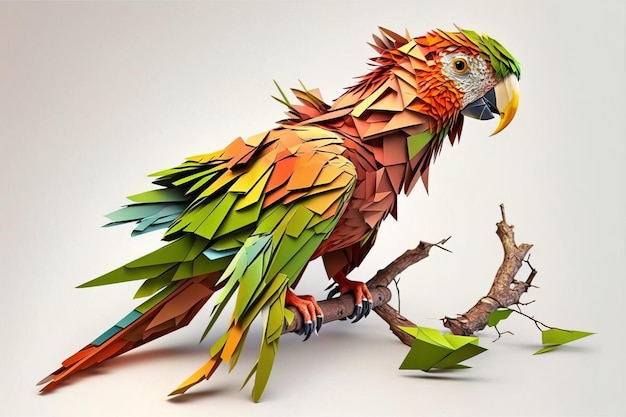 Photo image of paper origami art handmade paper macaw parrot birds wildlife animals illustration generative ai