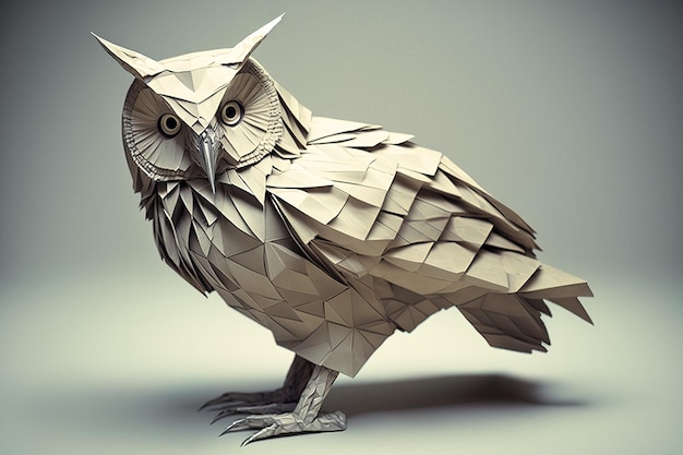 Image of paper origami art Handmade paper owl Bird Wildlife animals illustration generative AI