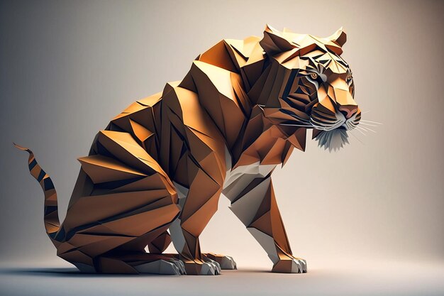 Image of paper origami art Handmade paper tiger Wildlife illustration generative AI