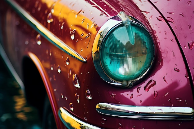 An image of a parked car with rain drops on it