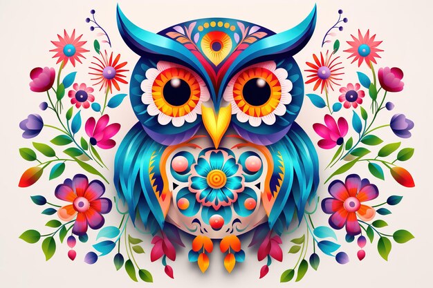 Image of pattern design using an owl and flowers and leaves Wildlife Animals Bird Illustration Generative AI