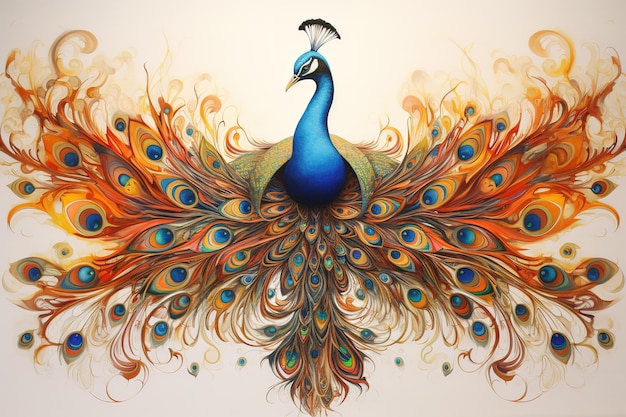 Изображение павлона с красивыми узорами и цветами Птицы Дикая природа Животные Генеративная ИИ Иллюстрация