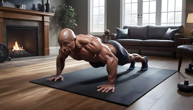 Photo an image of a person in a home workout setting