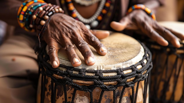 An image of a person playing a djembe a hand drum from West Africa