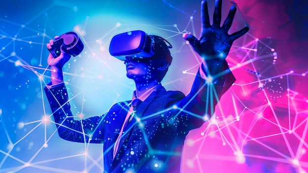 Изображение человека, использующего VR и AR, Google без рук хаос 30 ar 169 Job ID ba1bb5a05018445c8150fdedabb011c4