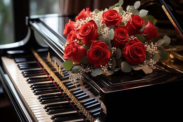Image of Piano Keys and Rose Flowers