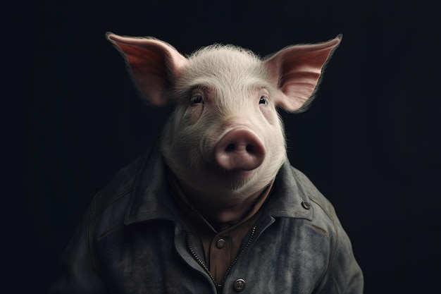 Image of pig wearing wear a jacket on clean background Fashion Farm Animals Generative AI Illustration