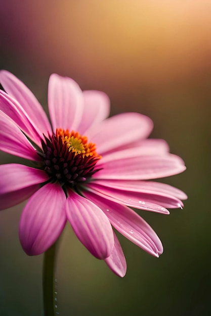 Image of a pink flower with a yellow center on a blurry background