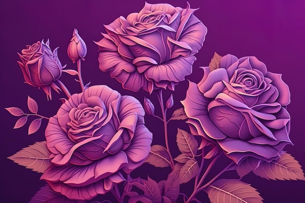 Image of pink flowers in closeup on a purple backdrop