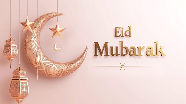 image of a pink wall decorated with images of moons stars lanterns and the words Eid Mubarak