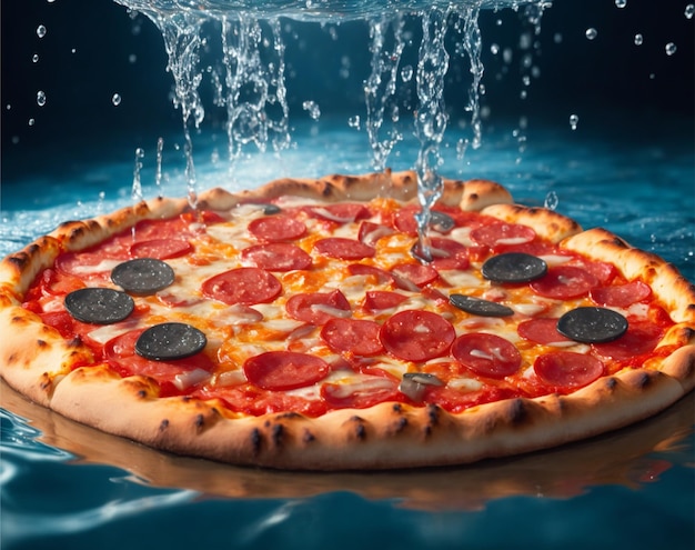 水の中に入れたピザのイメージ