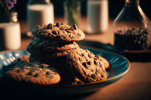 An image of a plate of freshly baked cookies that has been captured with cinematic