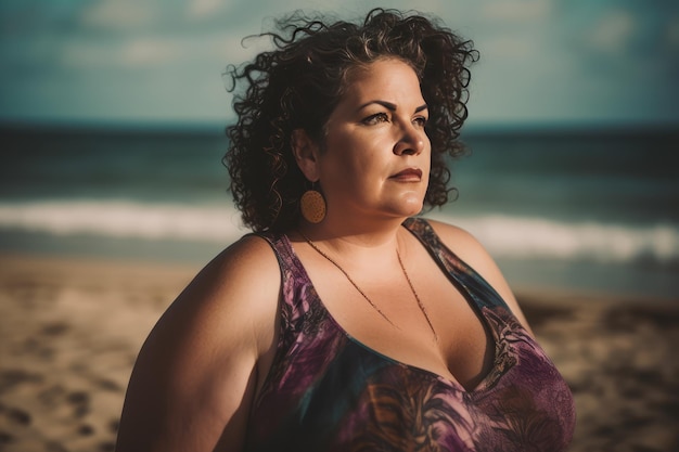 image of plus size mature woman on the beach