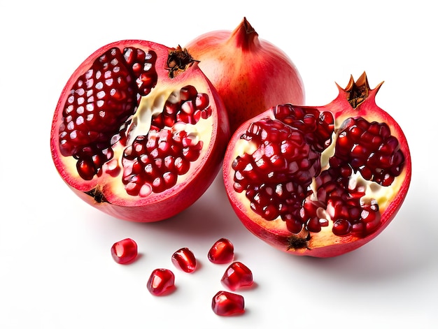 Image of pomegranate cut in half isolated on white background