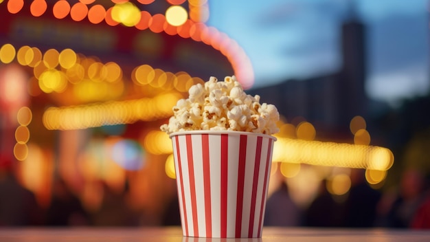 Photo image of popcorn in an amusement park and movie theater