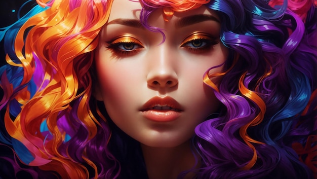 Photo image of portrait of a beautiful girl with curly colorful hair