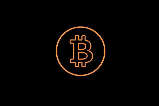 The image presents a minimalistic illustration of a glowing bitcoin outline