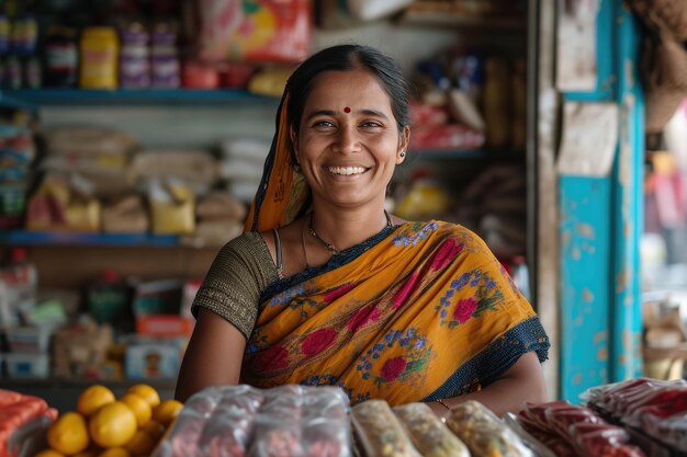 Photo an image of the proprietor of a supermarket generative ai