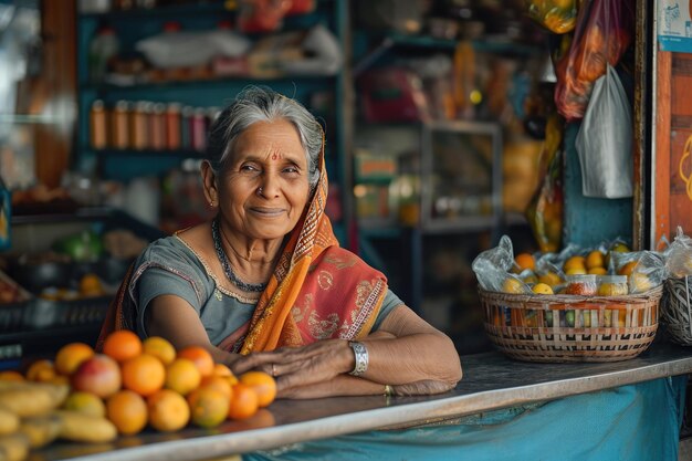 Photo an image of the proprietor of a supermarket generative ai