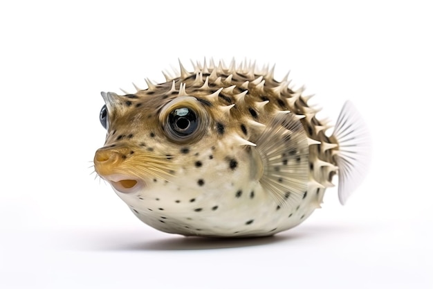 Image of puffer fish on a white background Underwater animals illustration Generative AI