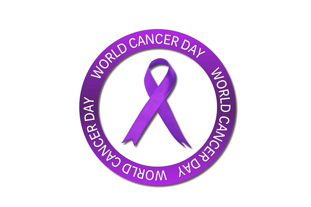 Image of purple ribbon with World Cancer Day text