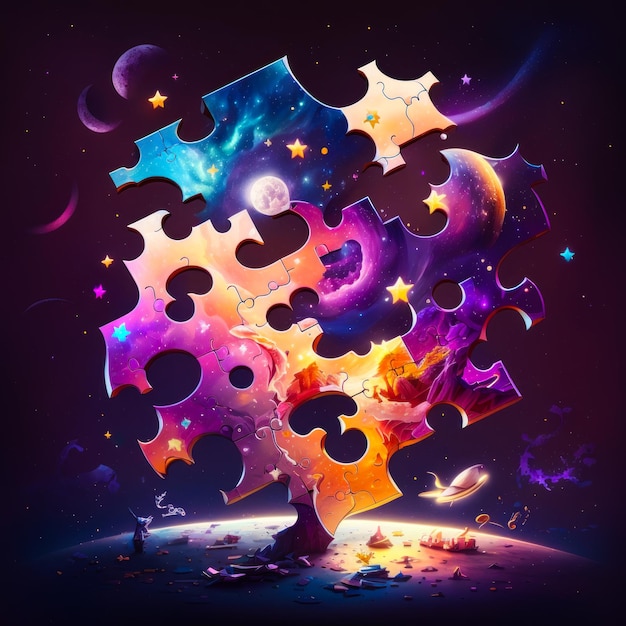 Photo an image of puzzle piece with space in the background generative ai