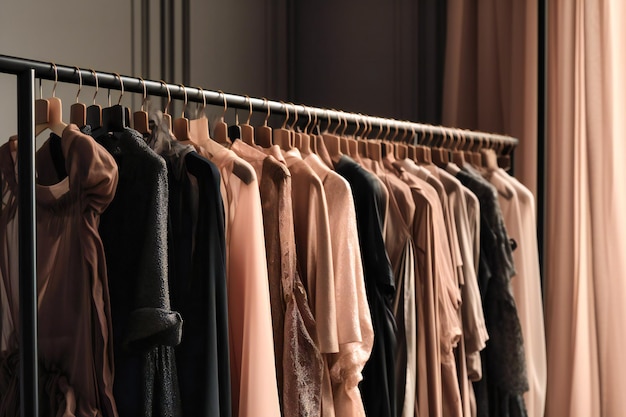 An image of racks of hanging on clothing racks