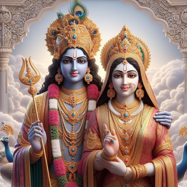 Image of Radha krishna with sun and cloud