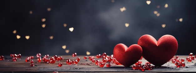 Изображение красного сердца на столе фокус сердца с темным лучшим фоном обои с копировальным пространством для любви День святого Валентина концепция генеративная ai