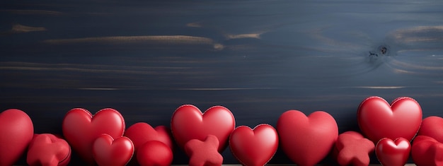Изображение красных сердец на столе фокусируется на форме сердца с темным лучшим фоном обои День святого Валентина концепция генеративная ai